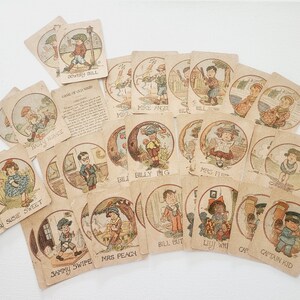 Antique Russell Manufacturing Character Cards -- Antique Matching Card Games -- Junk Journal Scrapbook Ephemera Pack -- Fun Card Games