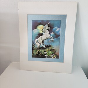 Vintage Foil Art Unicorn -- Rearing Unicorn Stallion Night Sky -- Fantasy Unicorn Art by Hyat -- Vintage 1980s Unicorn Art Print