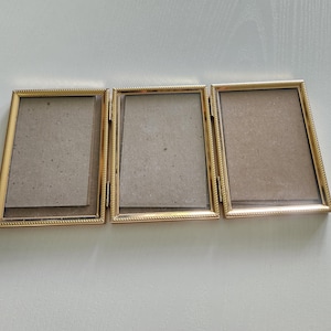Vintage Tri Fold Gold Tone Metal Frame -- Vintage Photo Picture Frame - Triple Hinged Folding Frame -- Bi-Fold Picture Frame Standing Frames