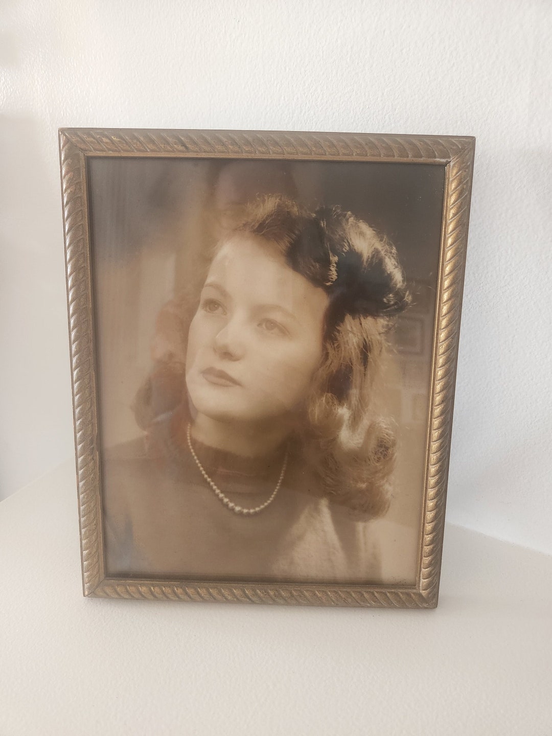 Vintage Gold Frame With Woman Portrait School Photo Portrait Vintage