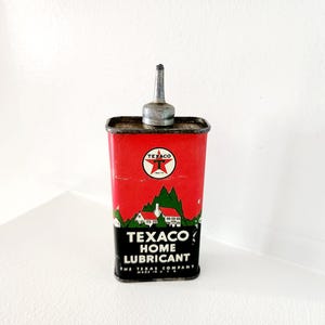 Texaco Home Lubricant Tin Can 4oz Size -- Vintage Retro Oil Tins -- Advertising Tins -- Vintage Oiler Cans -- Men Gifts