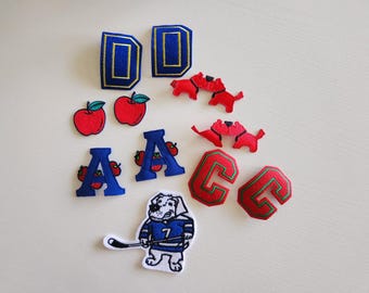 Vintage Embroidered Applique Patches -- Lot of 11 Fabric Letter Embellishments
