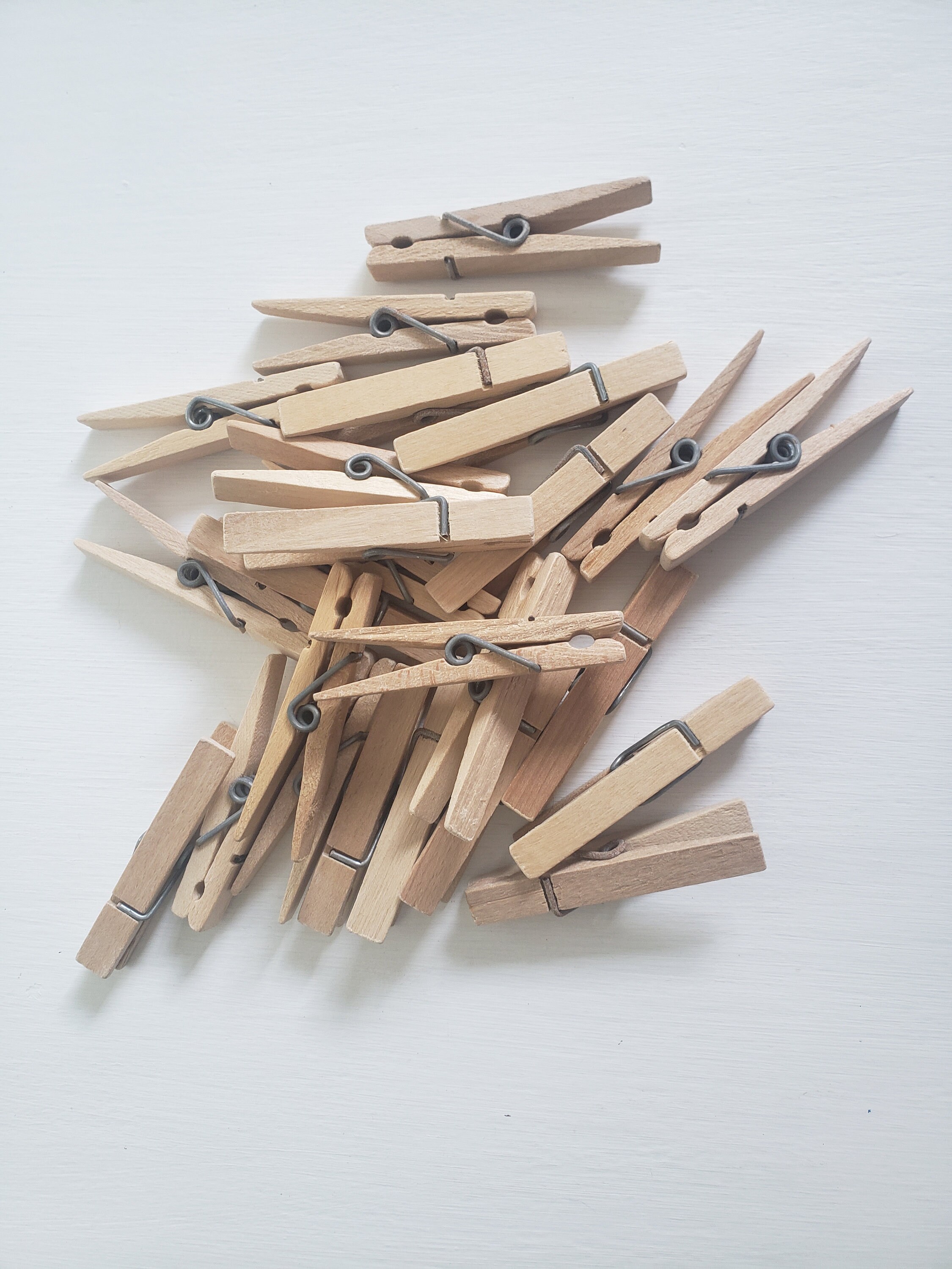 Vintage Wooden Spring Loaded Clothes Pins. Lot of 25 Mid-century