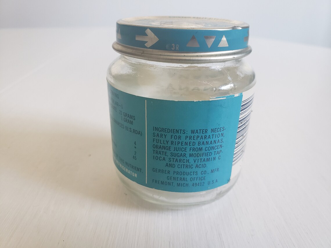 Vintage Gerber Baby Food Jar Stained Bananas With Tapioca. Etsy