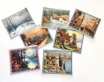 Antique Scenic Ink Blotters - Set of 7 Nature Prints, Journal Ephemera