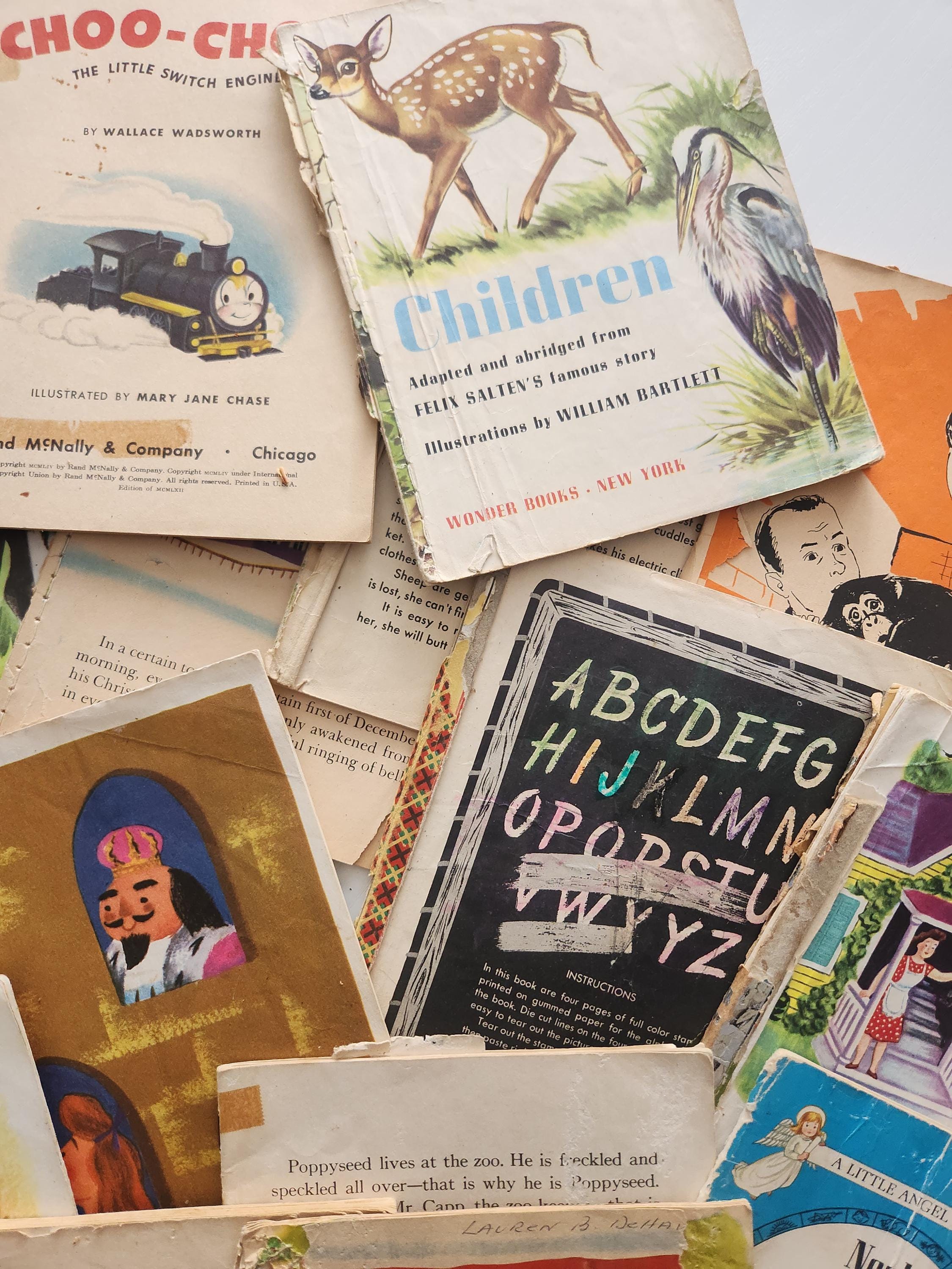 Vintage Paper Ephemera Pack Mixed Children Book Pages -- Salvaged Books ...