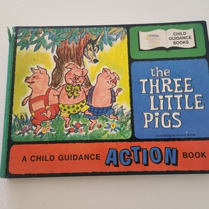 El libro de la junta de acción de los tres cerditos ilustrado por David Stone - Libro infantil vintage - Libros móviles en 3-D - Regalos únicos para niños