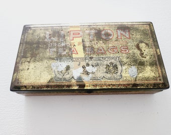 Vintage Lipton Orange Pekoe Tea Bags Tin. Vintage Kitchen Decor, Rusty Old Tin Box, Vintage Advertising Tin, Lipton Tea Storage Tin Box.