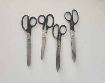 Vintage Black Handle Large Scissors -- Set Of 4 Old Scissors Sewing Shears -- Fabric Craft Scissors -- All Purpose Scissors -- Paper Crafts