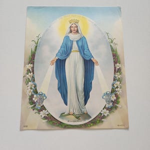 Vintage Religious Picture -- Miraculous Medal Mother Of Jesus Print -- FAS Lithograph Catholic Religious Art - Unframed Religion Print Art