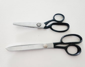 Vintage Black Handle Scissors Pair Of Old Sewing Shears -- Fabric Scissors -- Junk Drawer Finds --Old Vintage All Purpose Metal Scissors