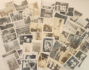 50 Vintage Family Photographs – 1920s-1940s Black & White Photo Lot