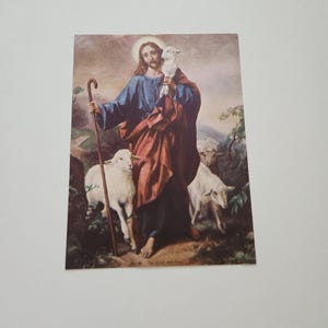 Vintage Jesus Christ Religious Picture -- The Good Shepherd Print -- Lithograph Catholic Religious Art  Unframed Jesus Print Art