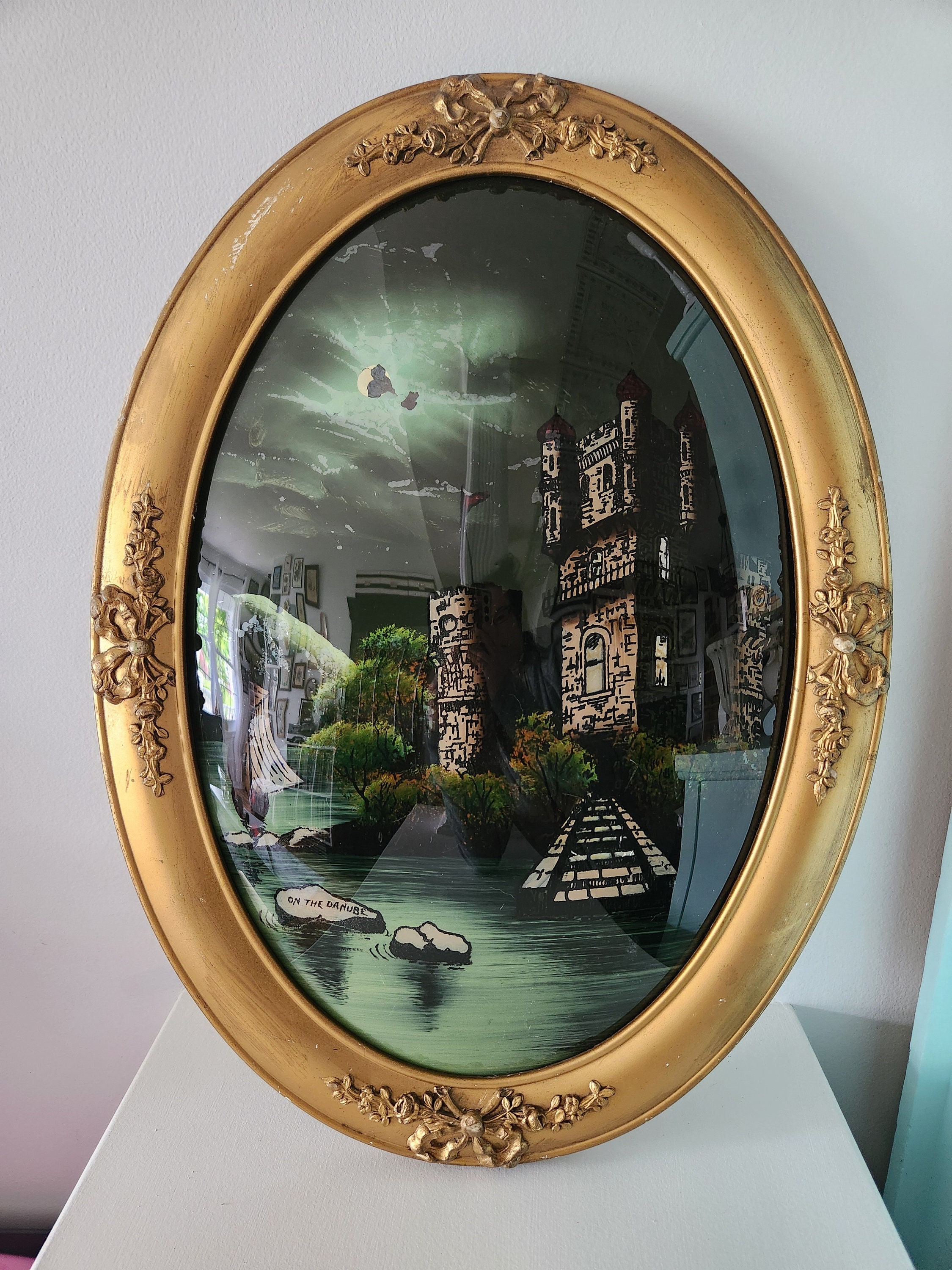 Indian Reverse Glass Mirror - Ca 1920'S Indian Reverse Glass Mirror - Ca 1920'S