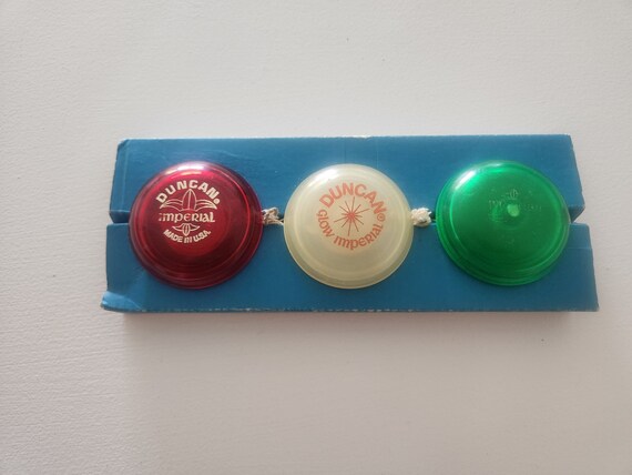 Vintage Yo-yo's. Duncan Imperial 3 Pack Yo-yo's, Glow in the Dark Yo-yo's,  Vintage Games, Old School Toys, Beach Games, Ducan Toys. 