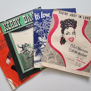 Antique Sheet Music { 1940s & 1950s }  Broadway Musical Sheet Music -- Piano Sheet Music -- Sheet Music Cover Art -- Junk Ephemera