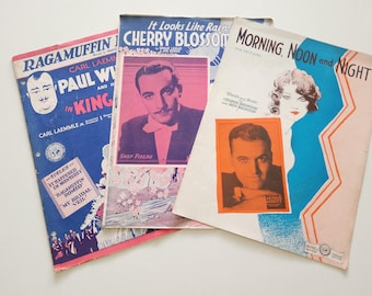Antique 1930s Sheet Music Set – "It Looks Like Rain", Cover Art Ephemera