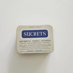 Vintage &#39;Sucrets&#39; Antiseptic Throat Lozenges Tin Sharp & Dohme Philadelphia -- Medicine Cabinet Tin -- Pharmacy Tin -- Vintage Advertising