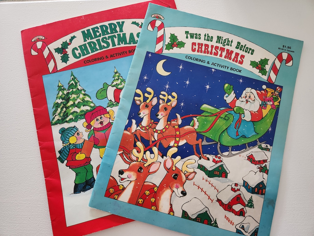Christmas Coloring & Activity Books Pair of Vintage Children