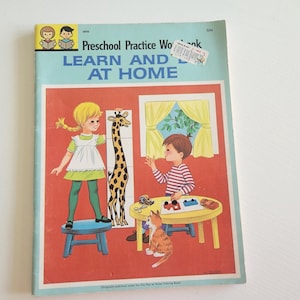 Preschool Practice Workbook Learn And Do At Home -- 1959 Vintage Children&#39;s School Work Books --  Home Teaching Tools And Studies
