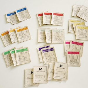 Vintage Monopoly Board Game Title Deed Cards -- Replacement Game Pieces Property Cards --  Journal Scrapbook Ephemera Monopoly Title Cards