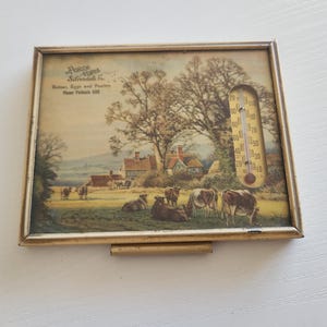 Vintage Framed Advertising Thermometer For Roscoe Moyer Silverdale PA -- Vintage Wall Decor Dairy Farm Scene -- Kitchen Wall Decor