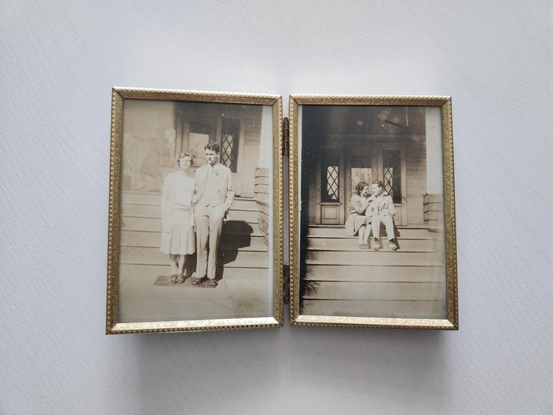 Vintage Double Sided Gold Metal Photo Frame – Couples Photos, Table Top ...