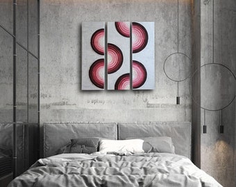 MONMAR 100% Hand painting of real artwork "CIRCLES". Abstract Textured Art Canvas Painting - Triptych