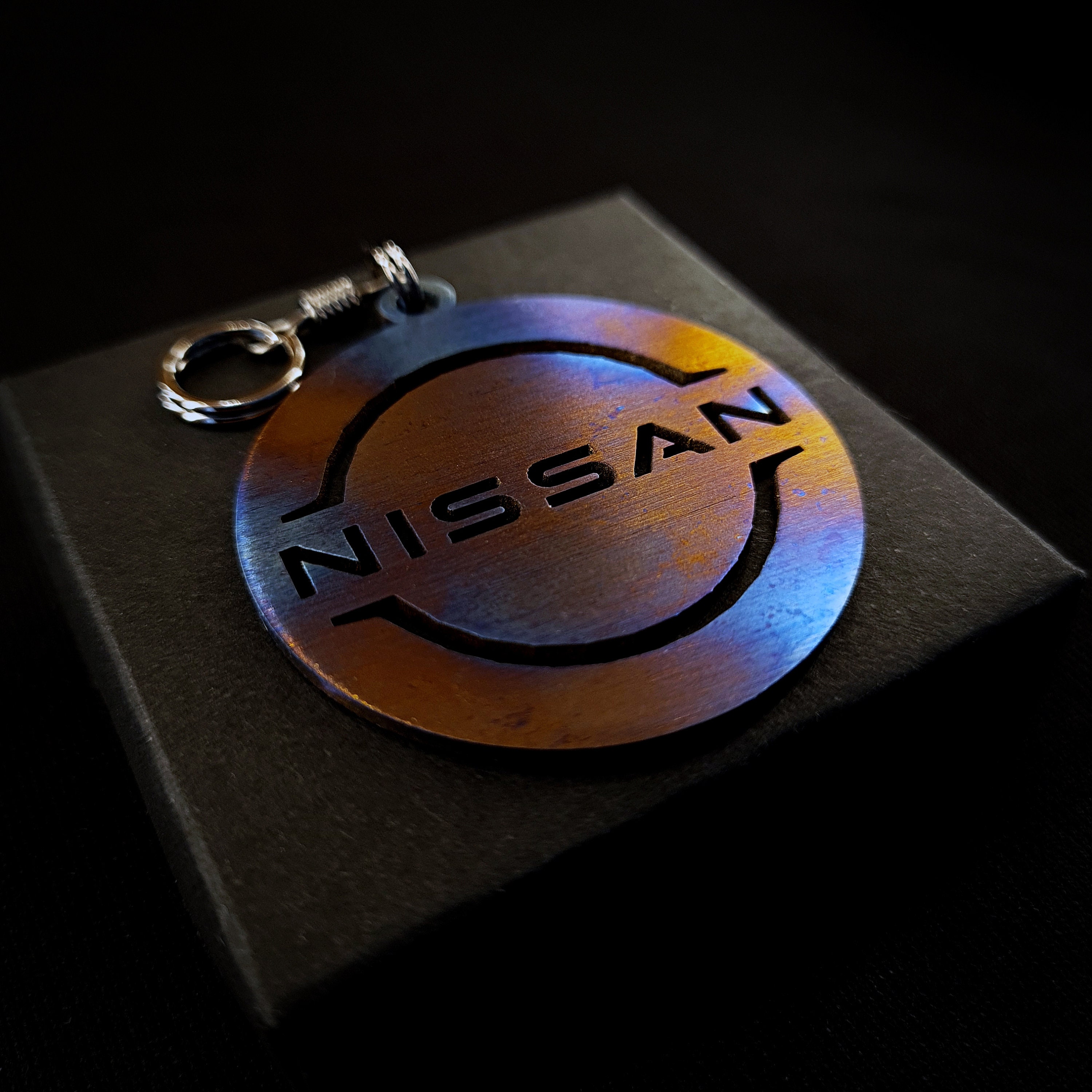 Nissan handmade keychain Titanium Brass Steel Blued Etsy