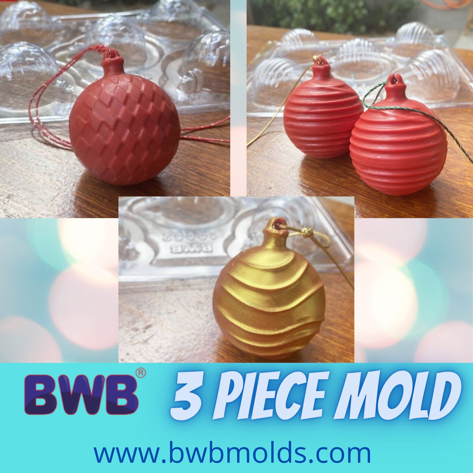 3 Piece Mold , Striped Ornament Mold , BWB , Christmas Bauble Mold ,  Textured Sphere Mold , Chocolate Mold, 3 Part Mold, HCB, Made in Brazil 