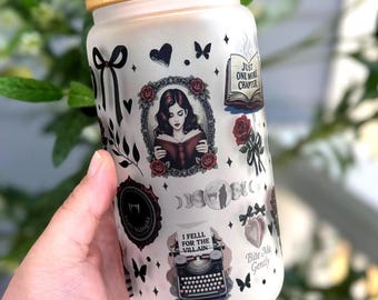 Dark Romance 16oz Glass Cup with Bamboo Lid, Bookish Tumbler, Reader gift