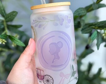 Vaso de vidrio esmerilado Regency Wisteria, vajilla con estampado floral Cottagecore.