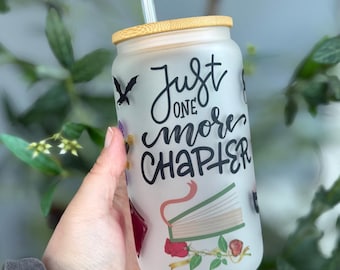 Vaso de cristal de fantasía "Solo un capítulo más" de 473 ml / Vaso para amantes de los libros de dragones / Vaso esmerilado para lectores mágicos