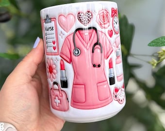 Taza de café Pink Scrubs de 15 oz para enfermeras certificadas, enfermeras auxiliares y enfermeras practicantes, estudiantes de enfermería y regalos para la Semana de la Enfermería.