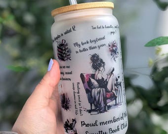 Vaso de vidrio con texto "Spice Romance" de 16 oz / Lector de obscenidades / Booktok / Regalo para ella / Amante de los libros