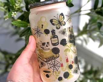 Vaso de cristal Dark Academia de 473 ml, lata esmerilada Dark Reader Bookish, regalo para amantes de los libros