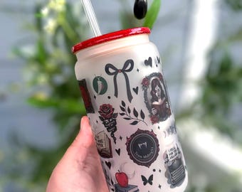 Vaso de cristal Dark Romance de 473 ml con tapa de bambú, vaso para amantes de los libros, regalo para lectores.