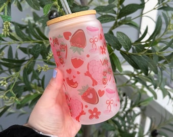 Lata de vidrio esmerilado de 473 ml (16 oz) con sabor a fresa