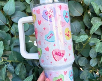 Vaso térmico Candy Heart de 1.2 litros con asa / Taza de viaje con purpurina brillante, taza femenina