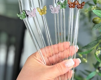 Butterfly Glass Straw | Cup Accessories | Glass Cup Straws | For 16oz Cup