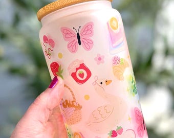 Spring Picnic Glass Cup | Cottage Core Glass 16oz