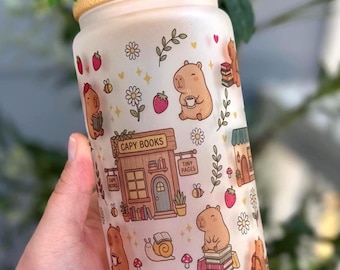 Capybara Cup, Book Lover Tumbler, Cute Reader Glass, Cozy Gift