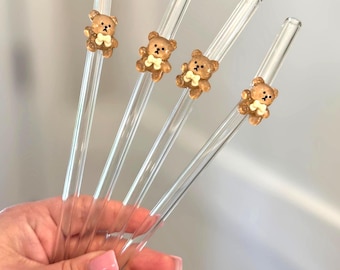 Paille en verre ours en peluche, accessoires de tasse