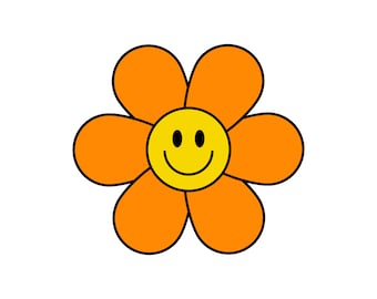 Kwiatowa uśmiechnięta buźka / retro groovy flowers svg