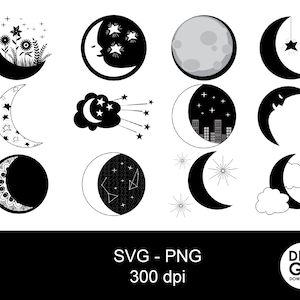 Moon svg / celestial svg / crescent moon svg / moon png / floral moon svg / moon clipart / stars svg / mystical svg / moon bundle svg