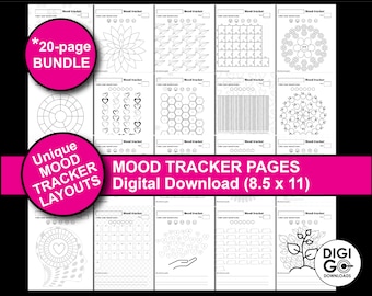 Mood tracker printable / mood tracker bundle / journal printables / mood journal / habit tracker / bujo inserts / bujo pages