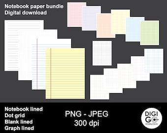 Lined paper template / digital notebook paper / digital lined paper / printable lined paper / grid dot paper / notebook paper svg