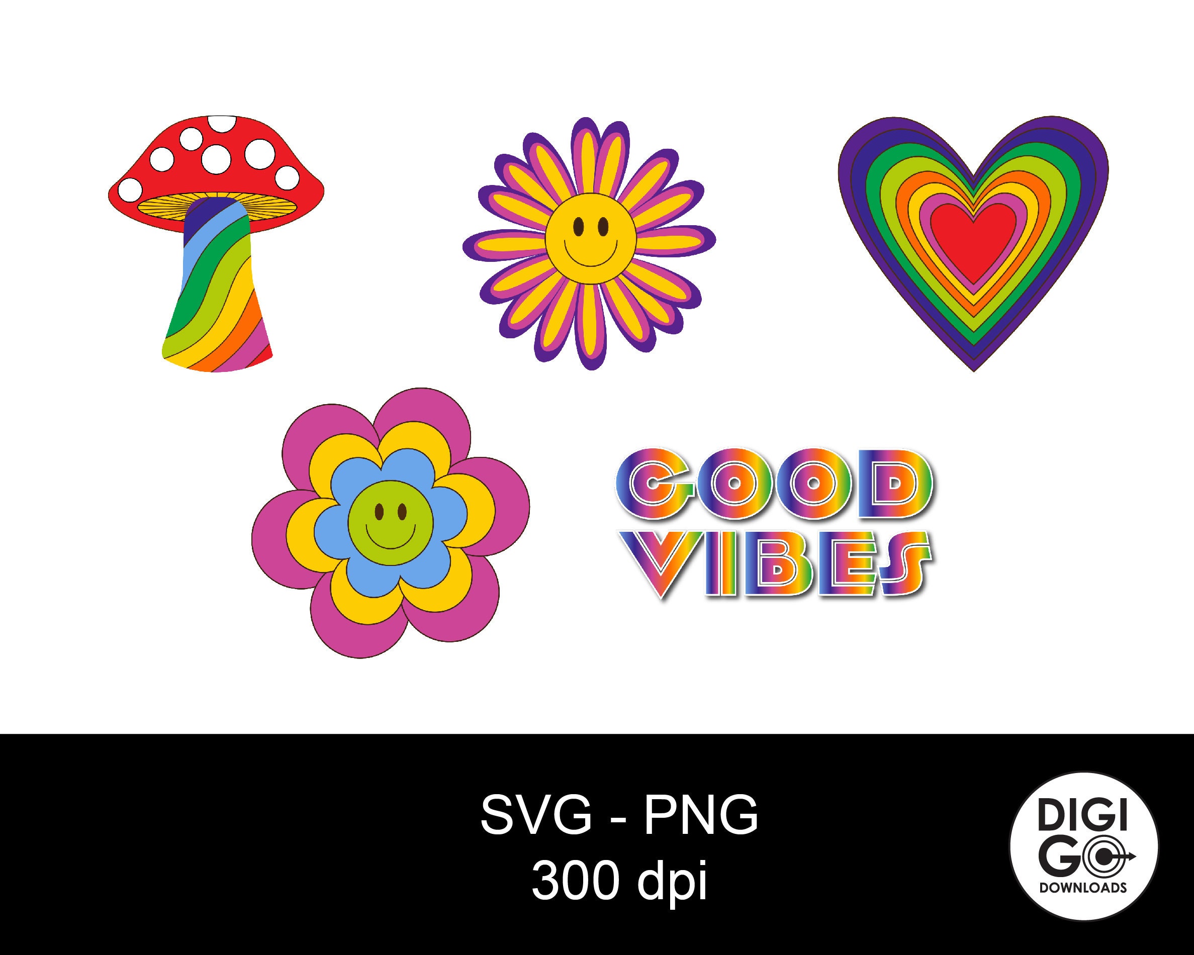 Hippie Svg / Hippy Bundle Svg / Hippie Flowers / Good Vibes / Groovy ...