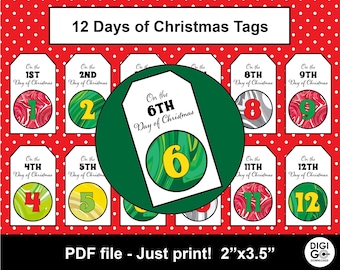 12 days of Christmas tags / 12 days of Christmas printable / Printable 12 days of Christmas / 12 days download / printable 12 days