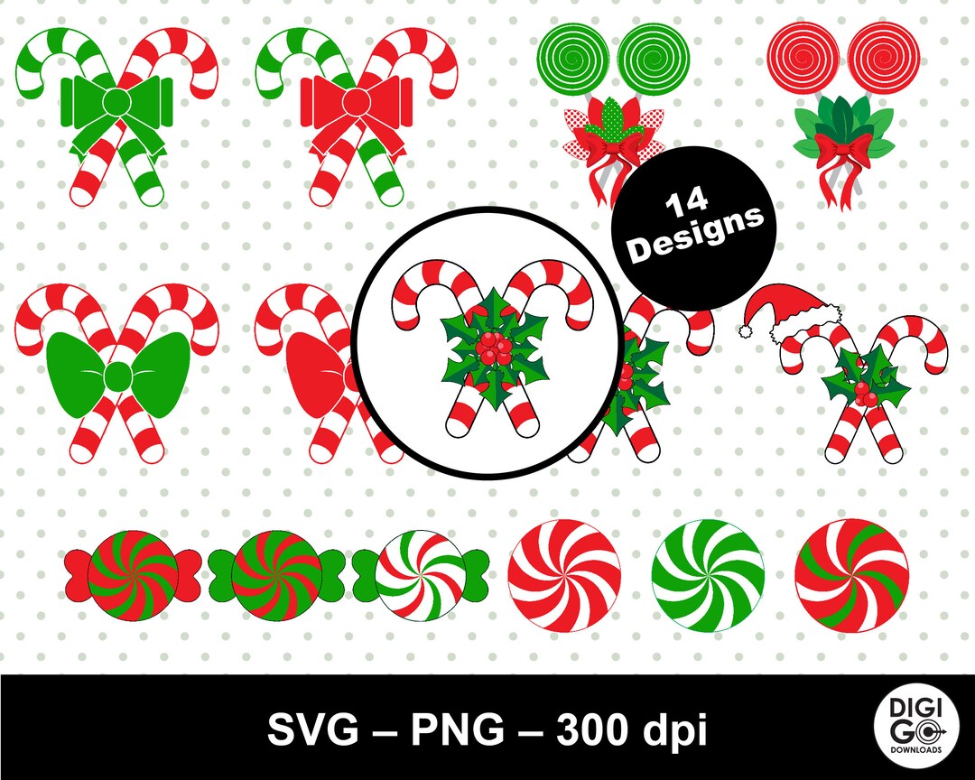 Candy Cane Svg / Candy Canes Clipart / Candy Cane With Bow / Christmas ...